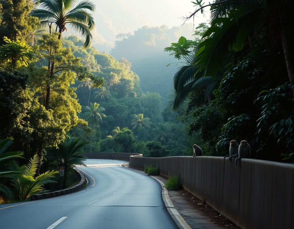 A winding road through dense tropical forest over a mountain pass – South Lombok