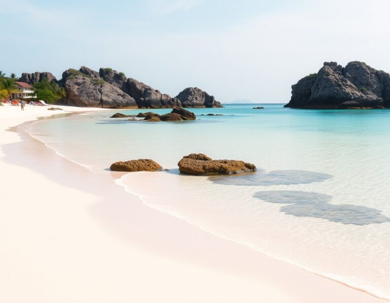 A secluded beach with pale pink-tinted sand – South Lombok