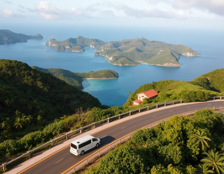 A coastal highway on a tropical island seen from above – South Lombok